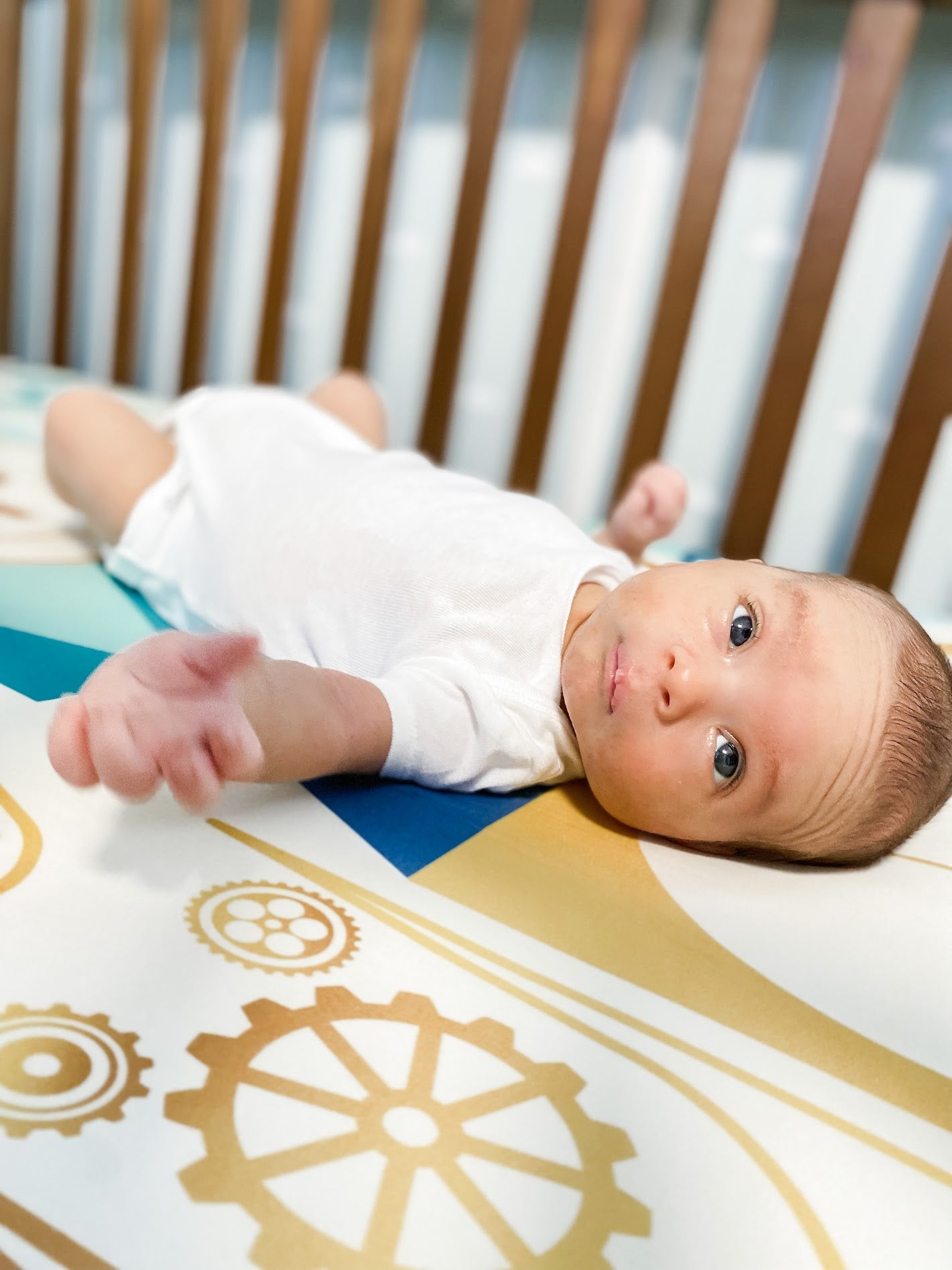 Blue It's a Small World Crib Sheet