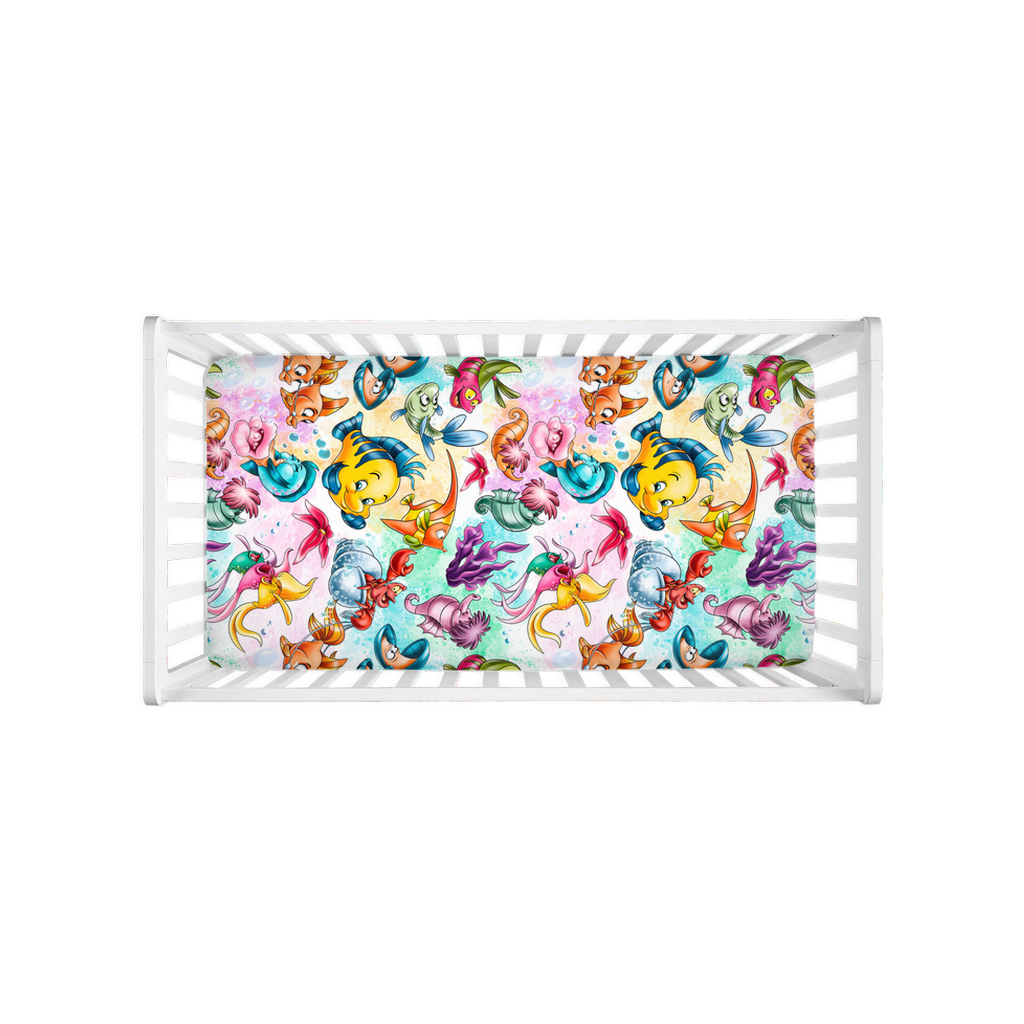 Little Mermaid Crib Sheet, Fish Fiesta Ocean Nursery Crib Sheet