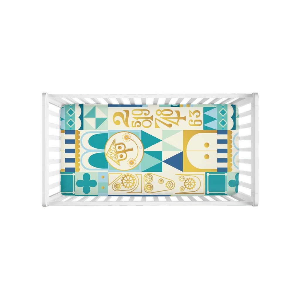 Blue It's a Small World Crib Sheet