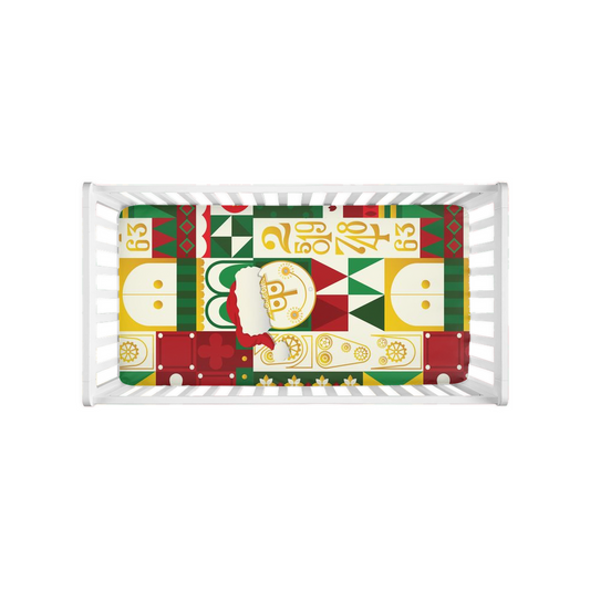 Christmas It's a Small World Crib Sheet