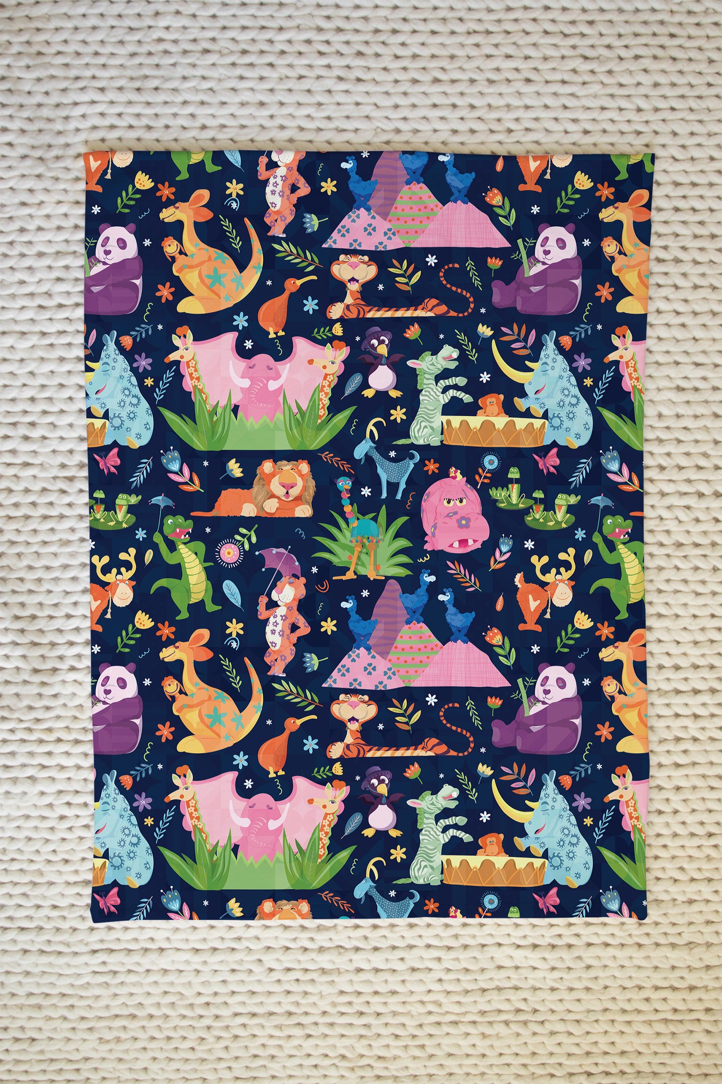 It's a Small World Animal Icons Navy Minky Blanket