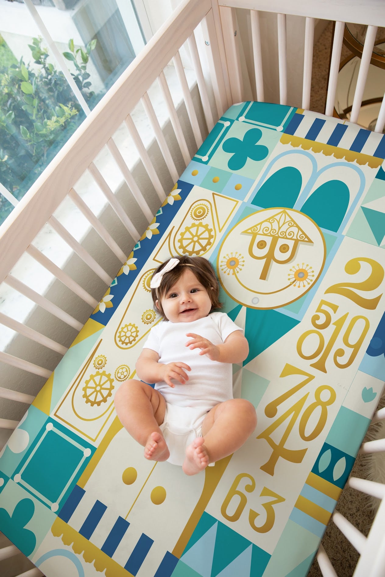 Blue It's a Small World Crib Sheet