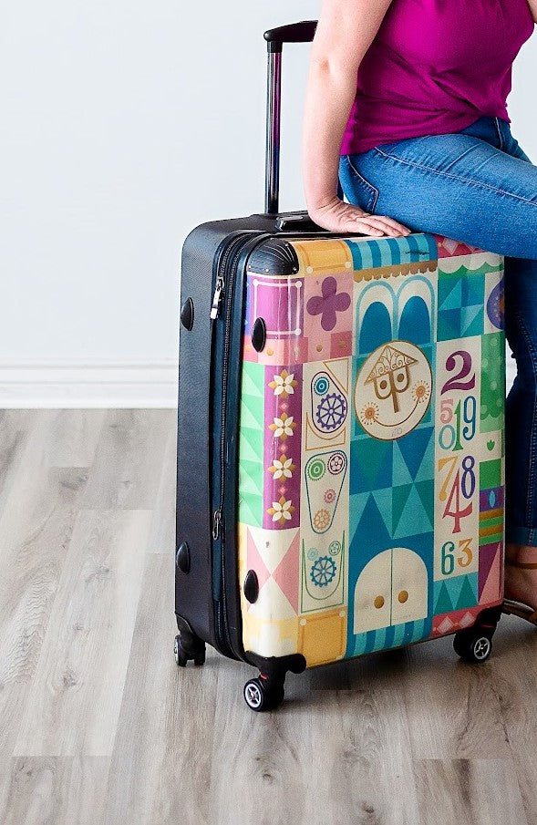 White Iconic Animals of It's a Small World Suitcase Carry On Luggage