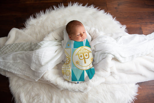 Blue It's a Small World Swaddle Blanket