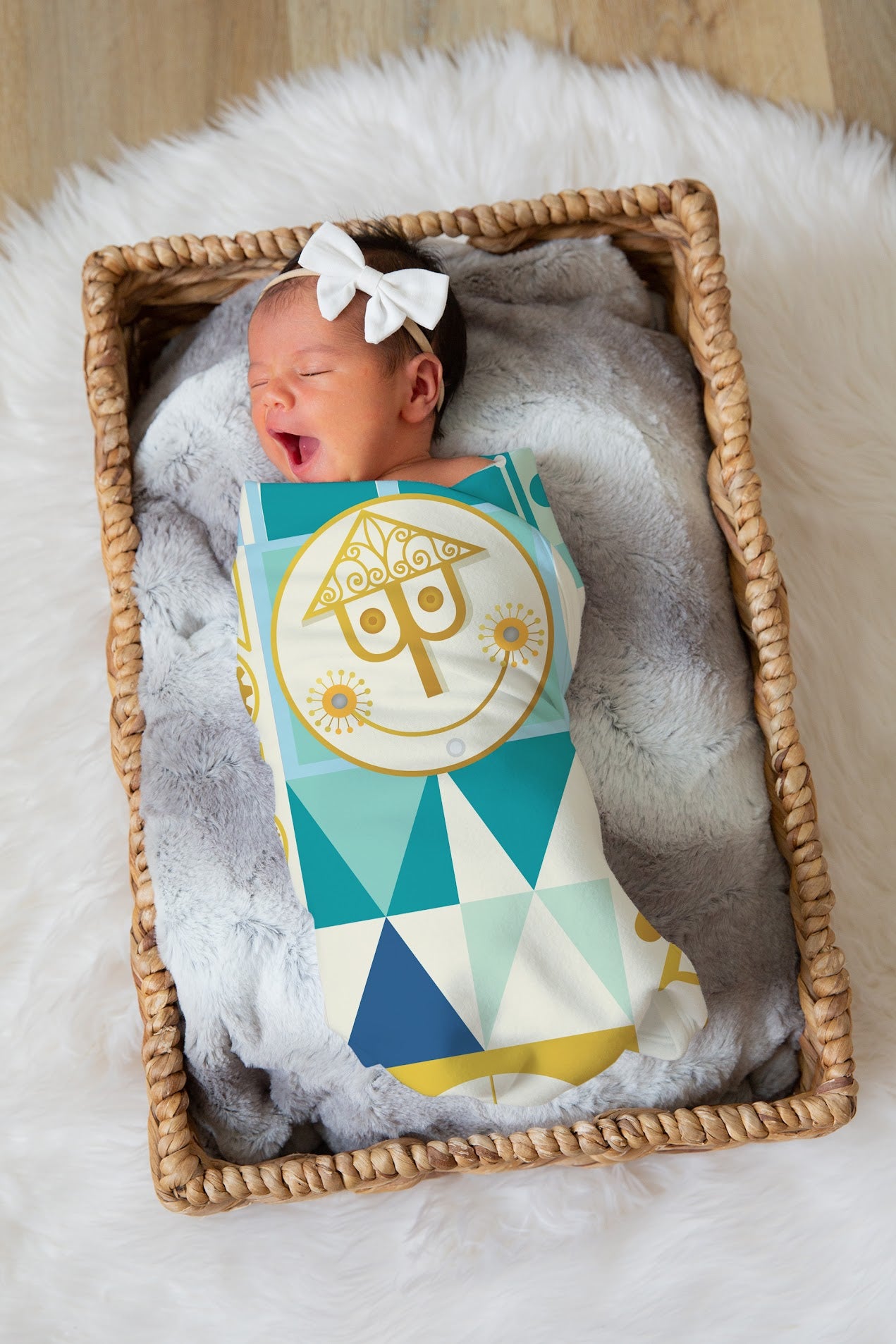 Blue It's a Small World Swaddle Blanket