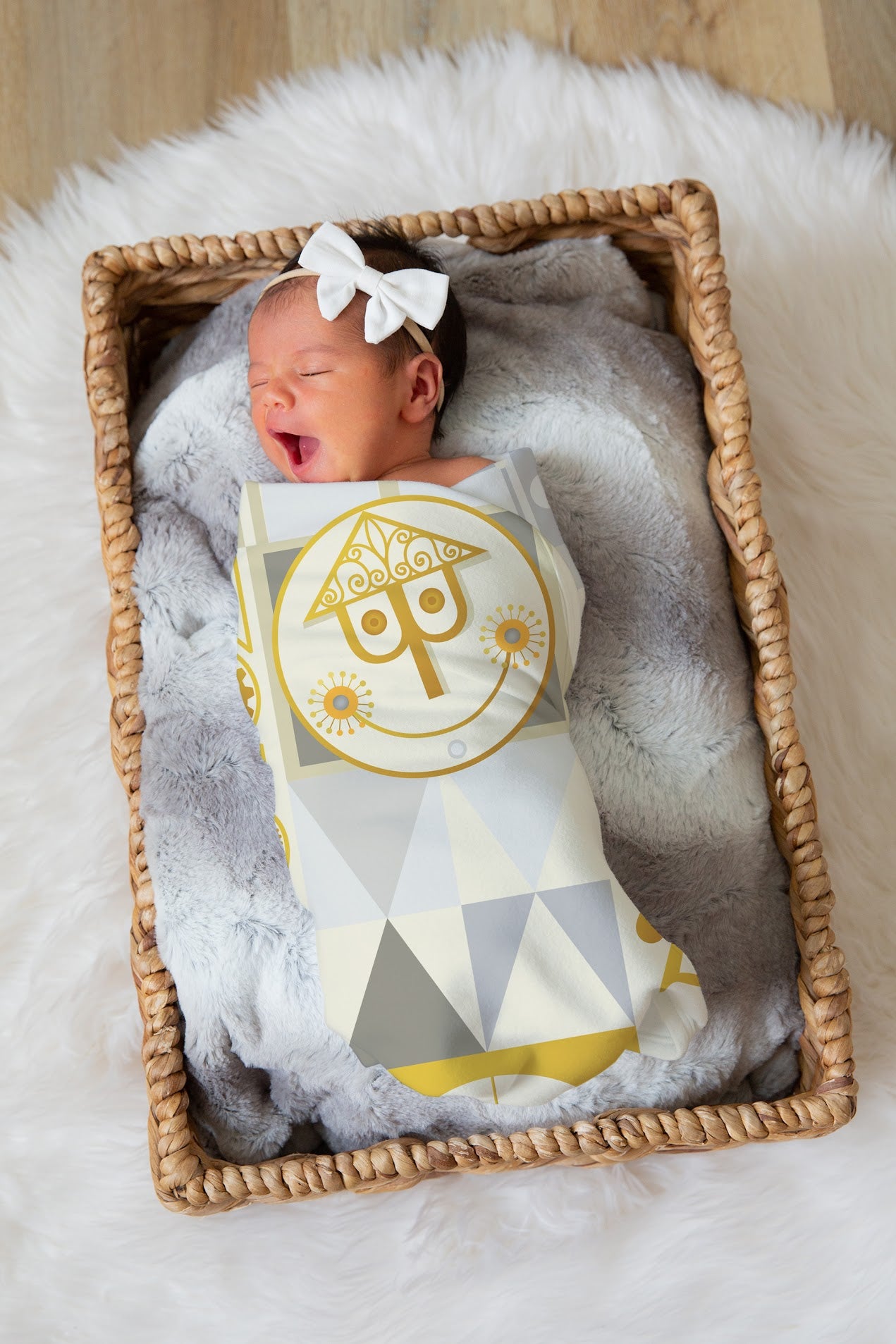 Gray It's a Small World Disney Swaddle Blanket