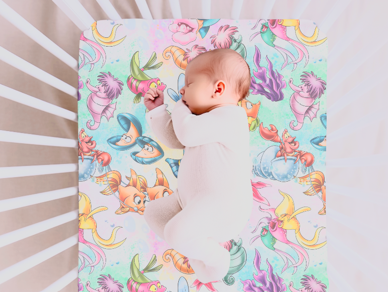 Little Mermaid Crib Sheet, Fish Fiesta Ocean Nursery Crib Sheet
