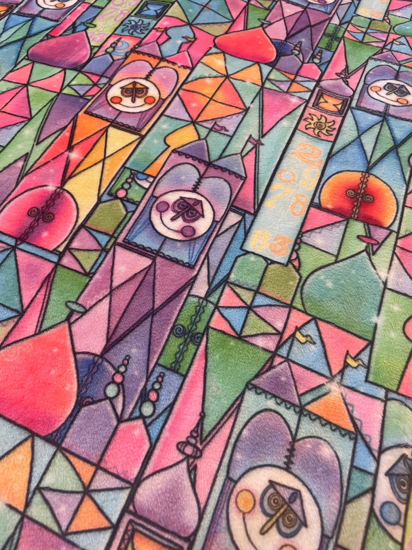 It's a Small World Stained Glass Minky Blanket