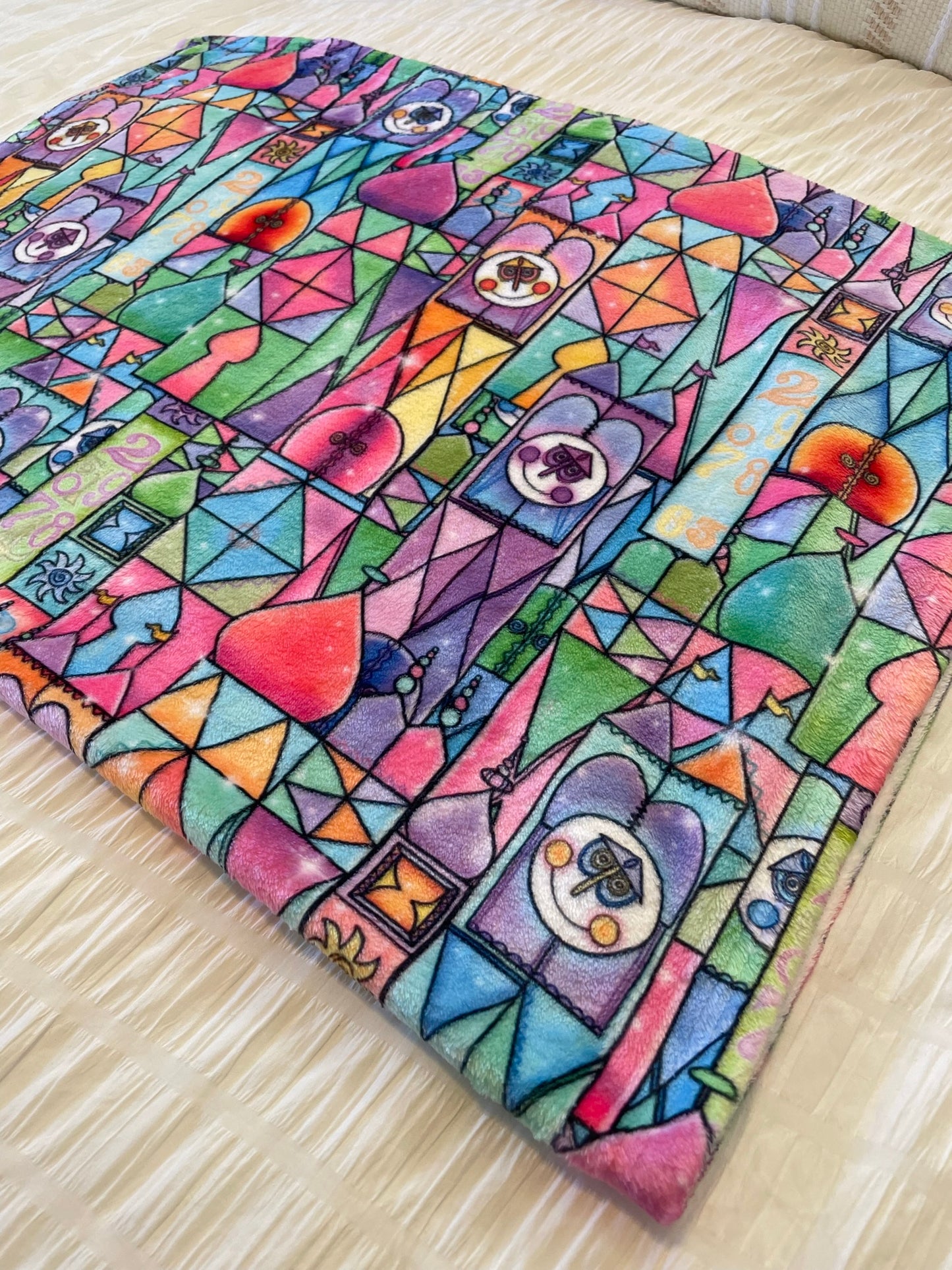 It's a Small World Stained Glass Minky Blanket