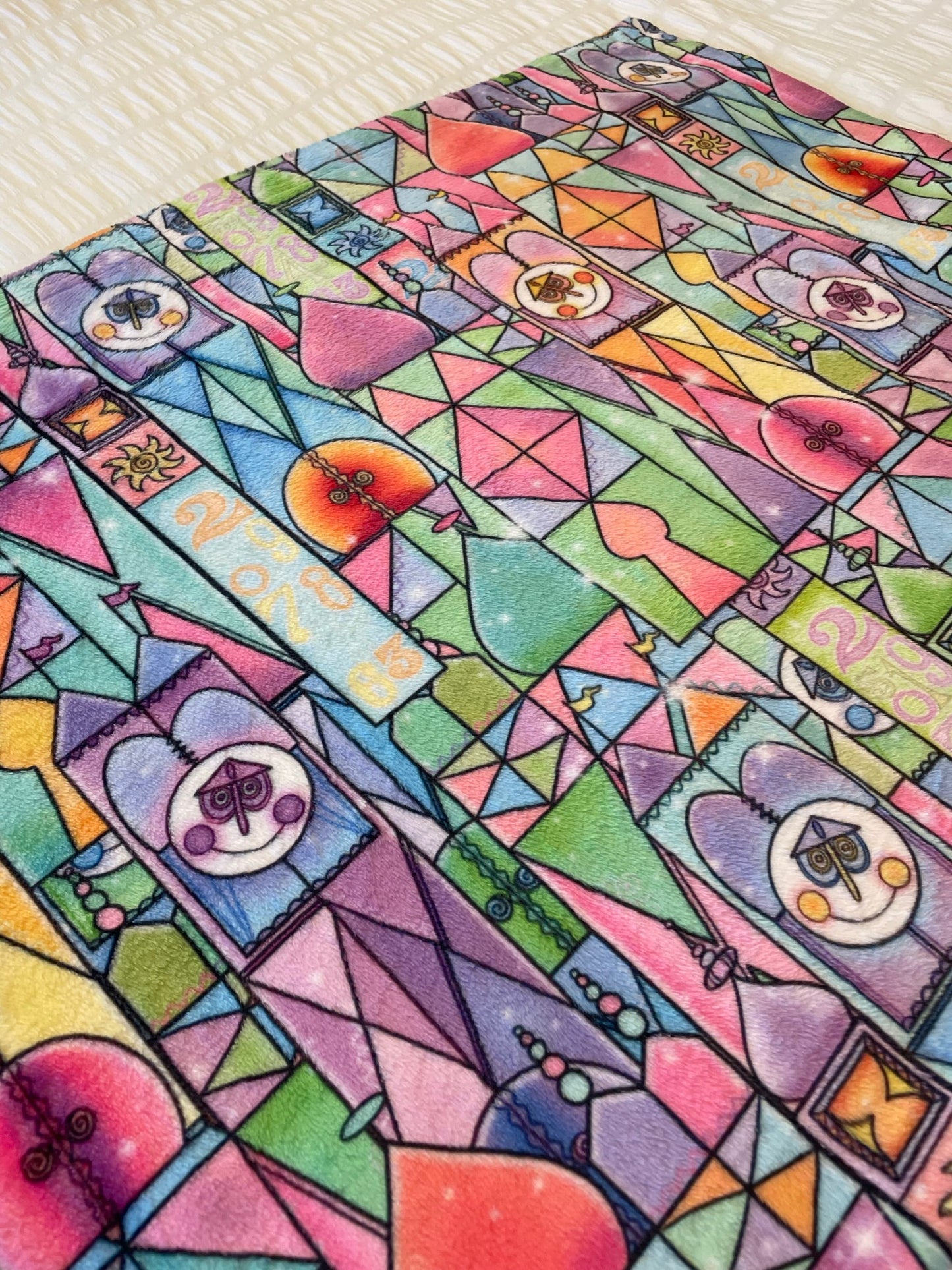 It's a Small World Stained Glass Minky Blanket