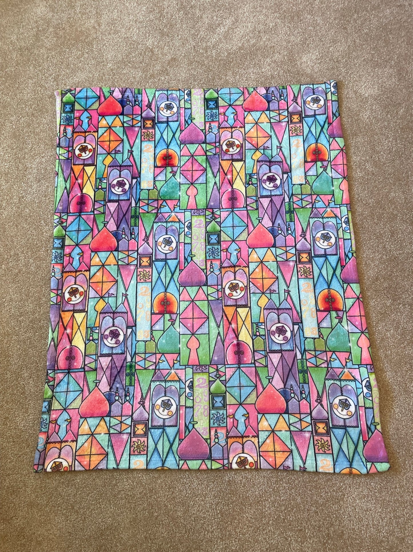 It's a Small World Stained Glass Minky Blanket
