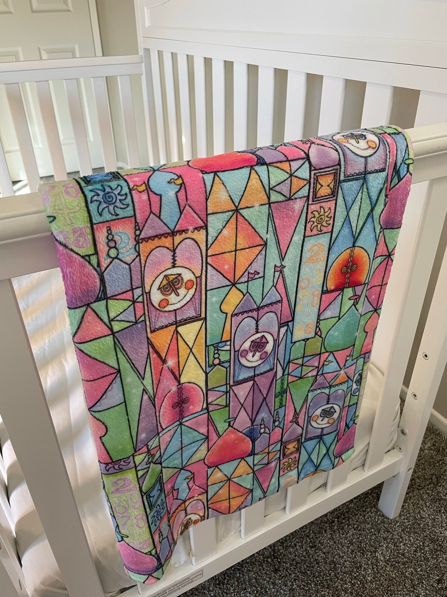 It's a Small World Stained Glass Minky Blanket