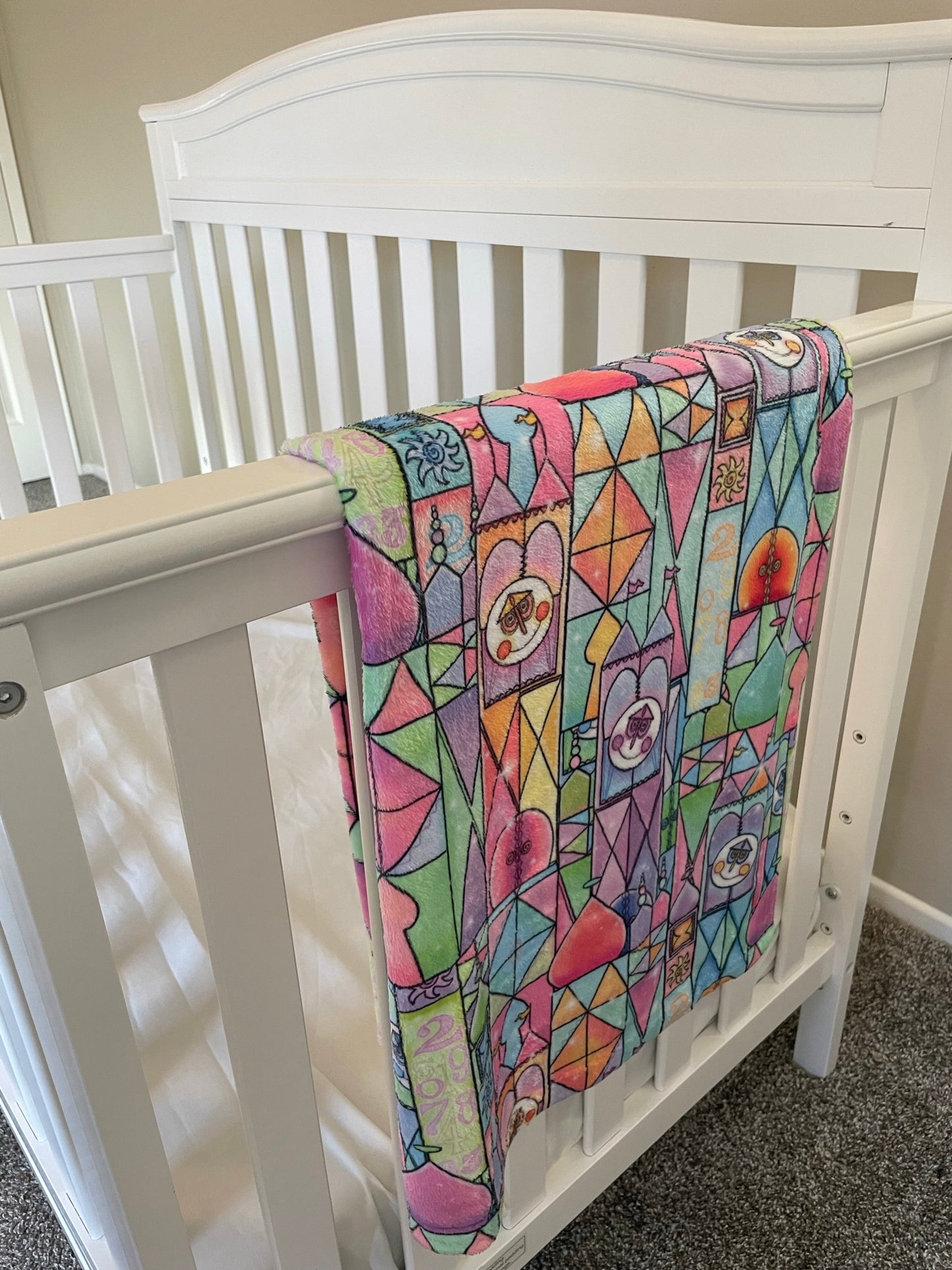 It's a Small World Stained Glass Minky Blanket