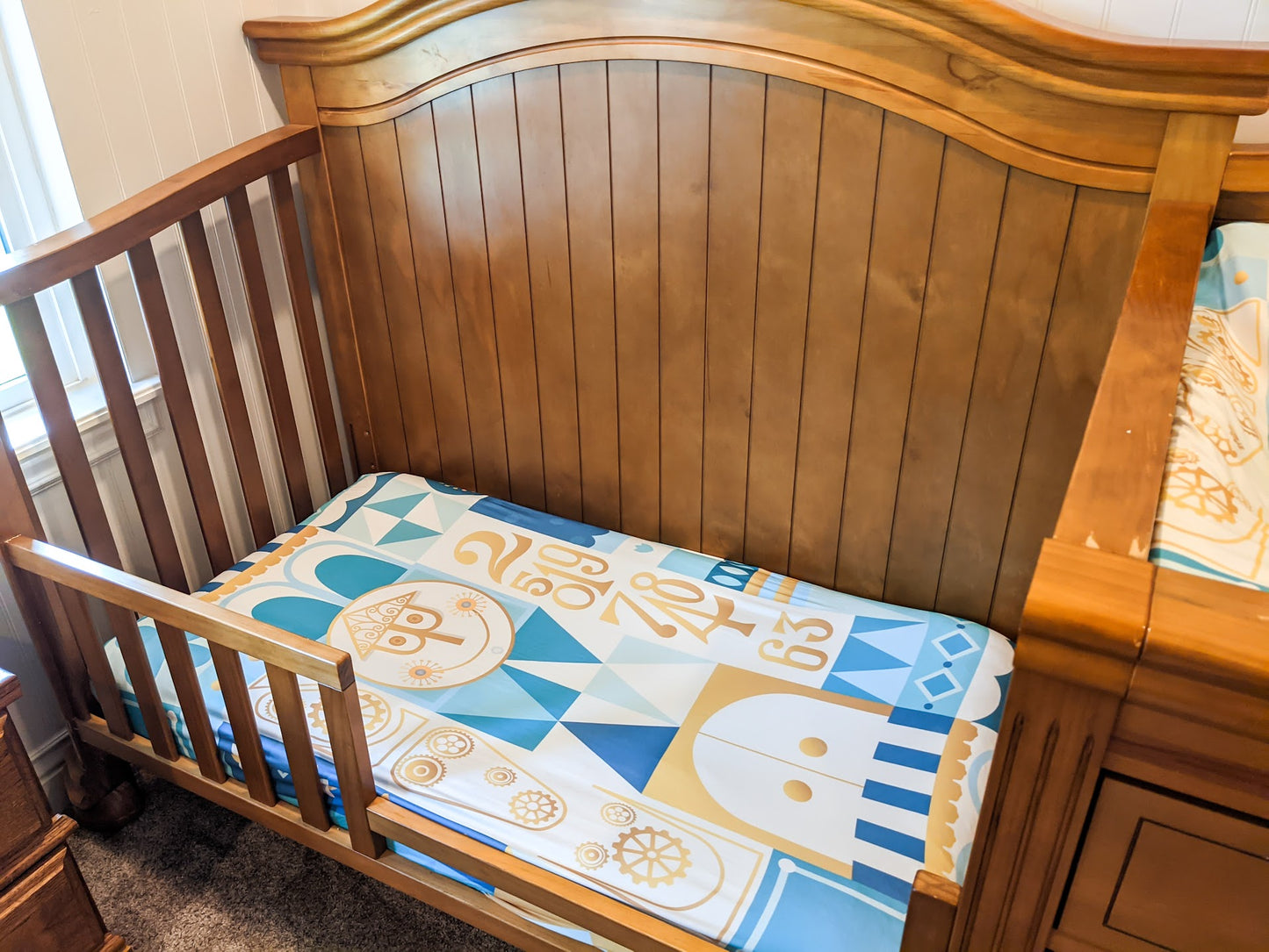 Blue It's a Small World Crib Sheet