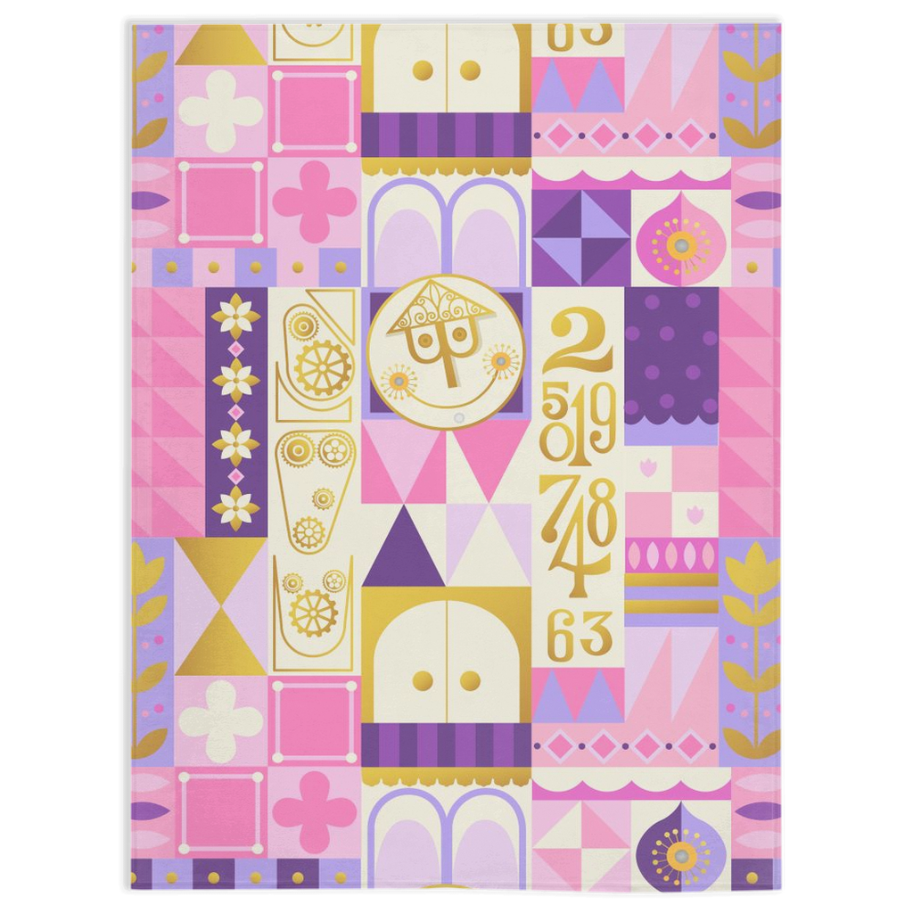Pink It's a Small World Minky Blanket