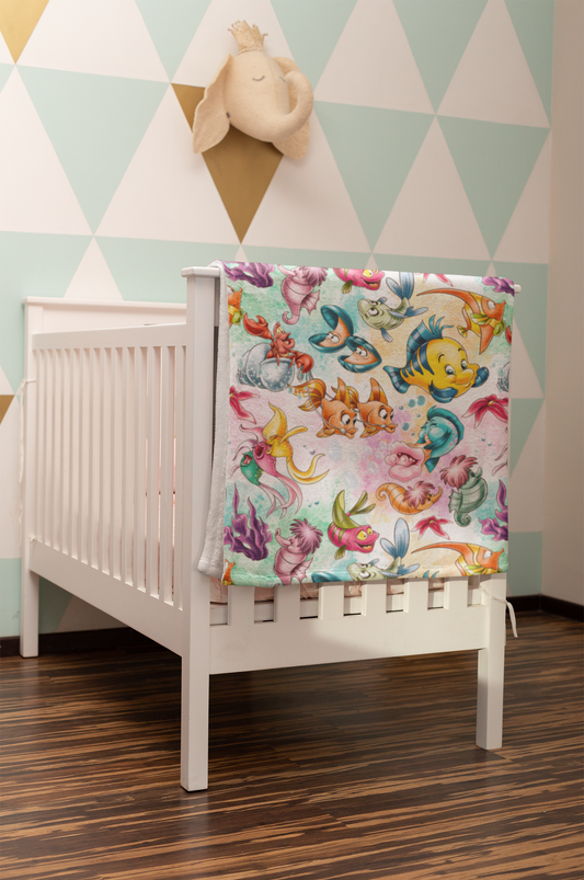 Little Mermaid Blanket, Under the Sea Fish Fiesta Ocean Minky Blanket