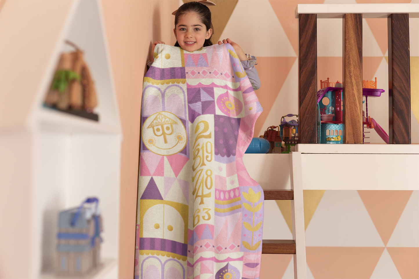 Pink It's a Small World Minky Blanket