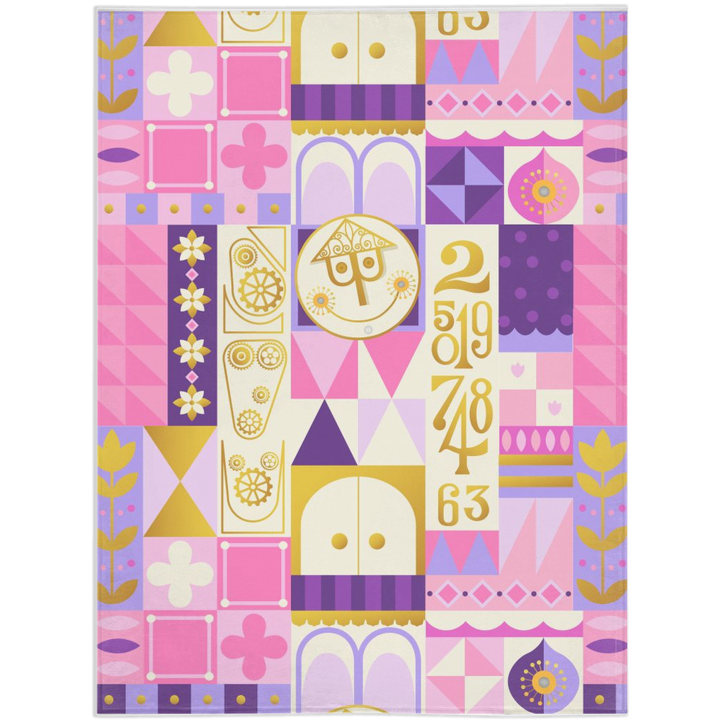 Pink It's a Small World Minky Blanket