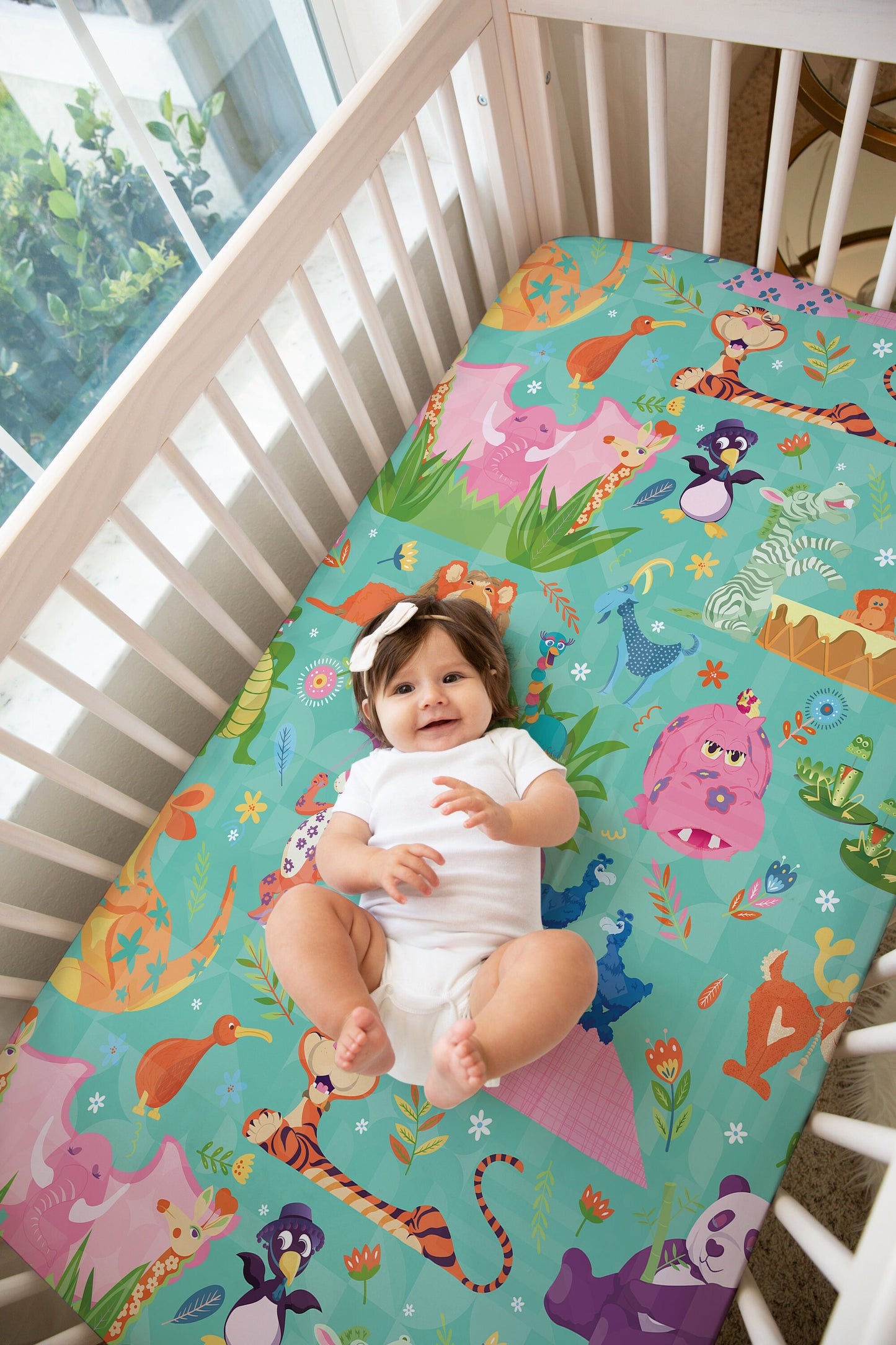 Teal It's a Small World Animal Crib Sheet