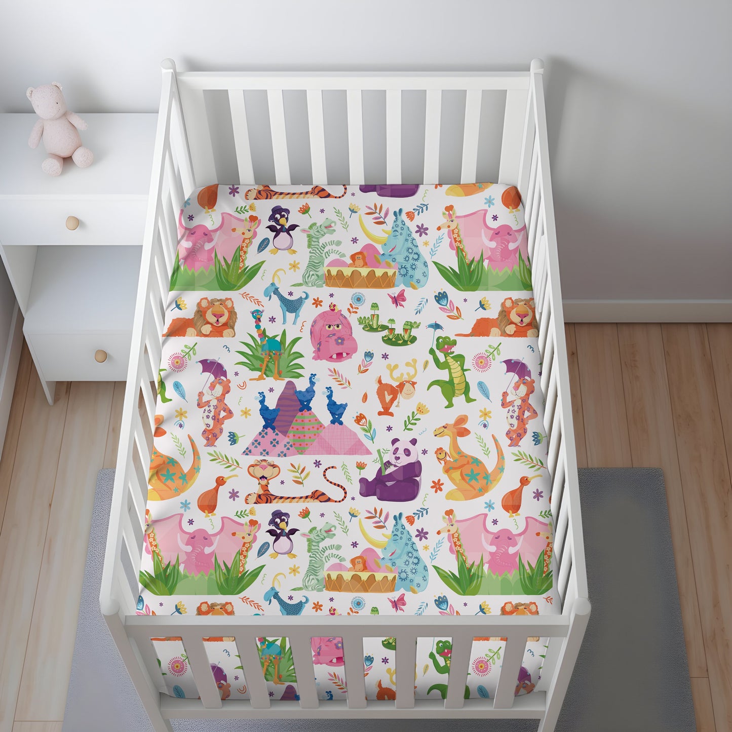 It's a Small World Animal Crib Sheet