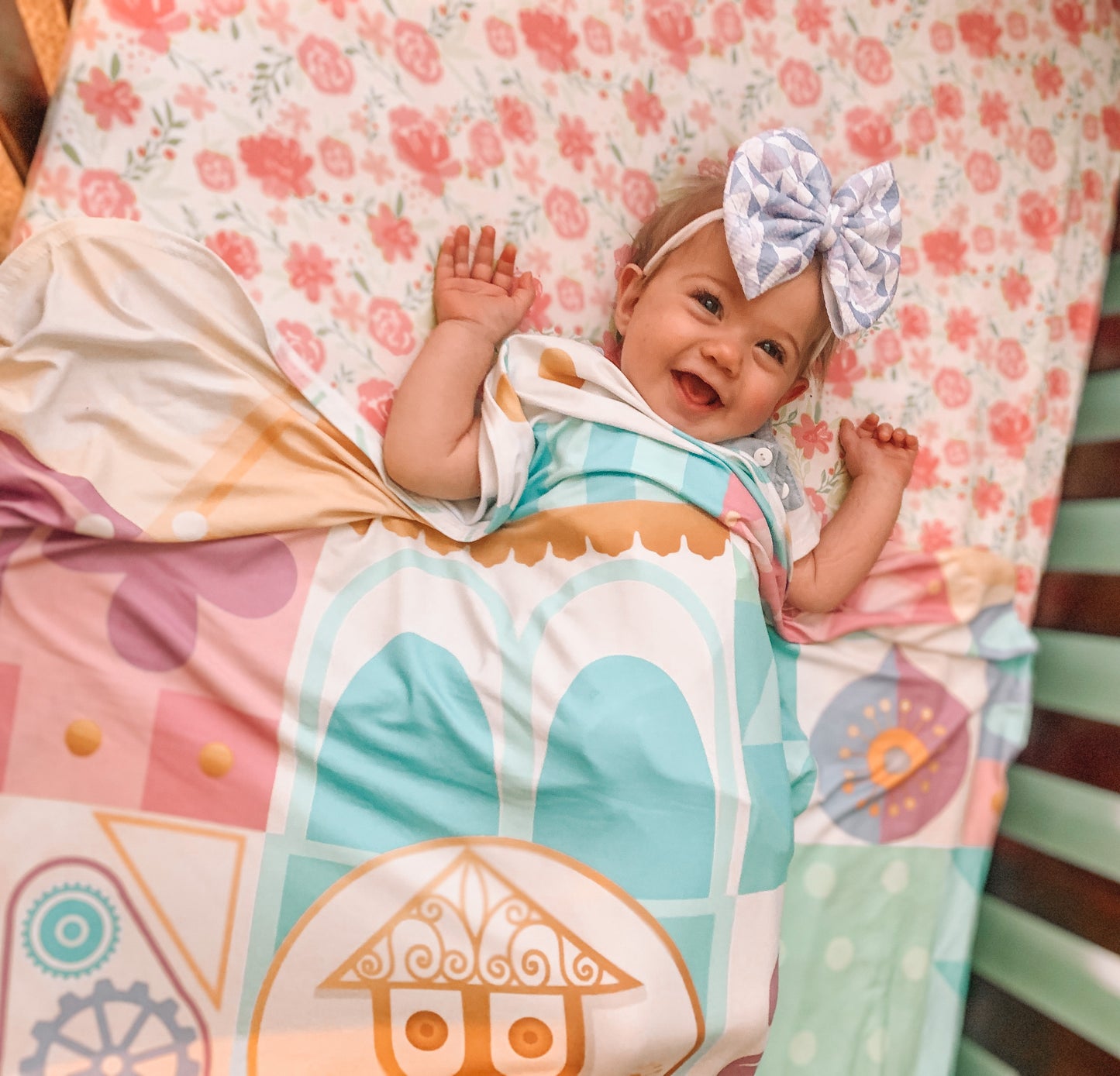 Pink It's a Small World Minky Blanket