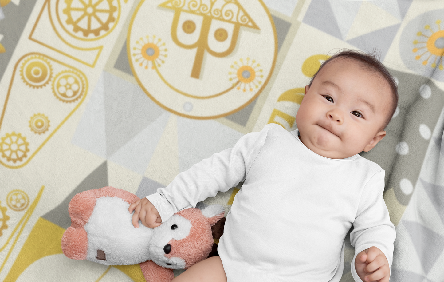 Gray It's a Small World Minky Blanket