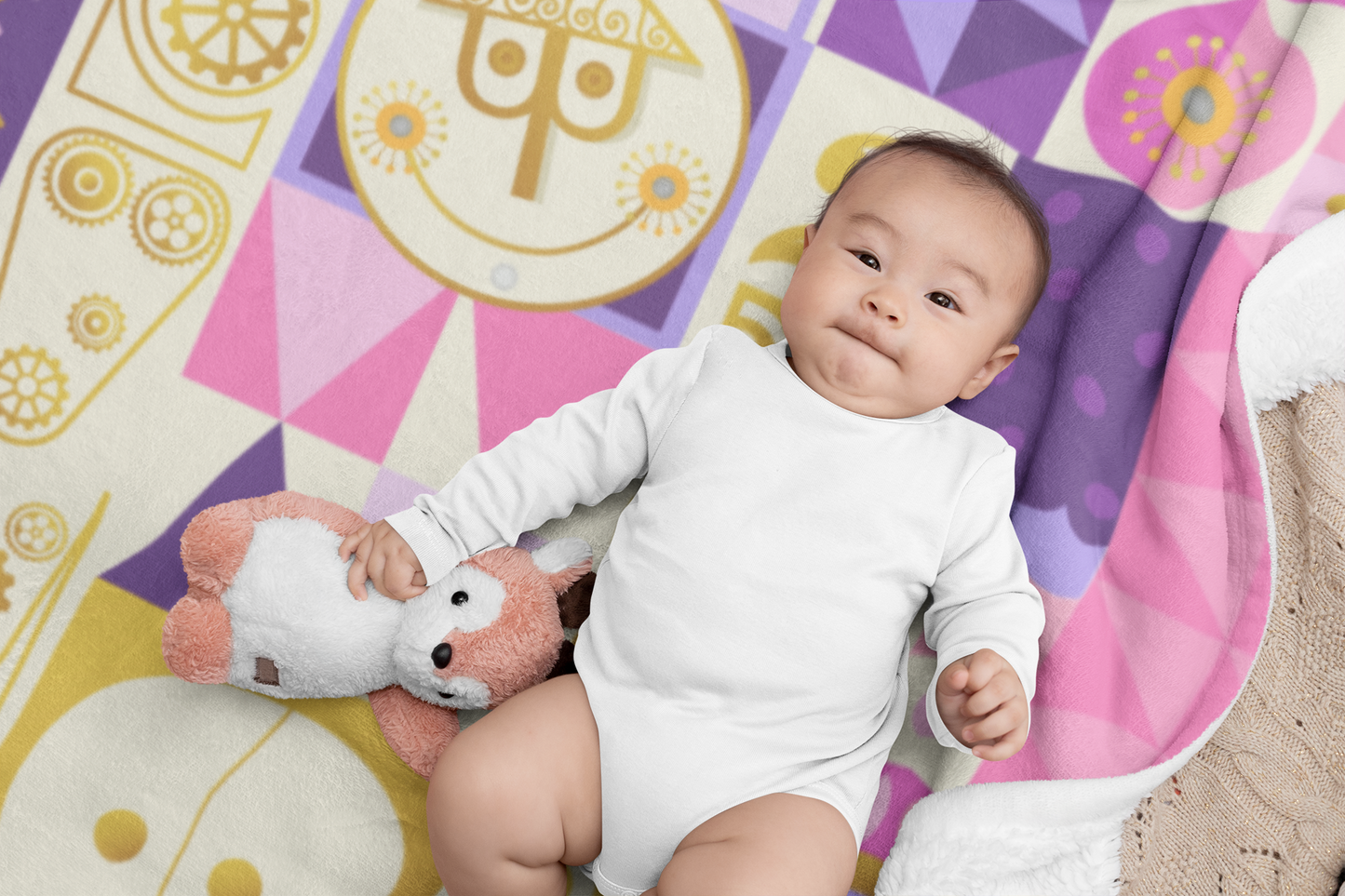 Pink It's a Small World Minky Blanket