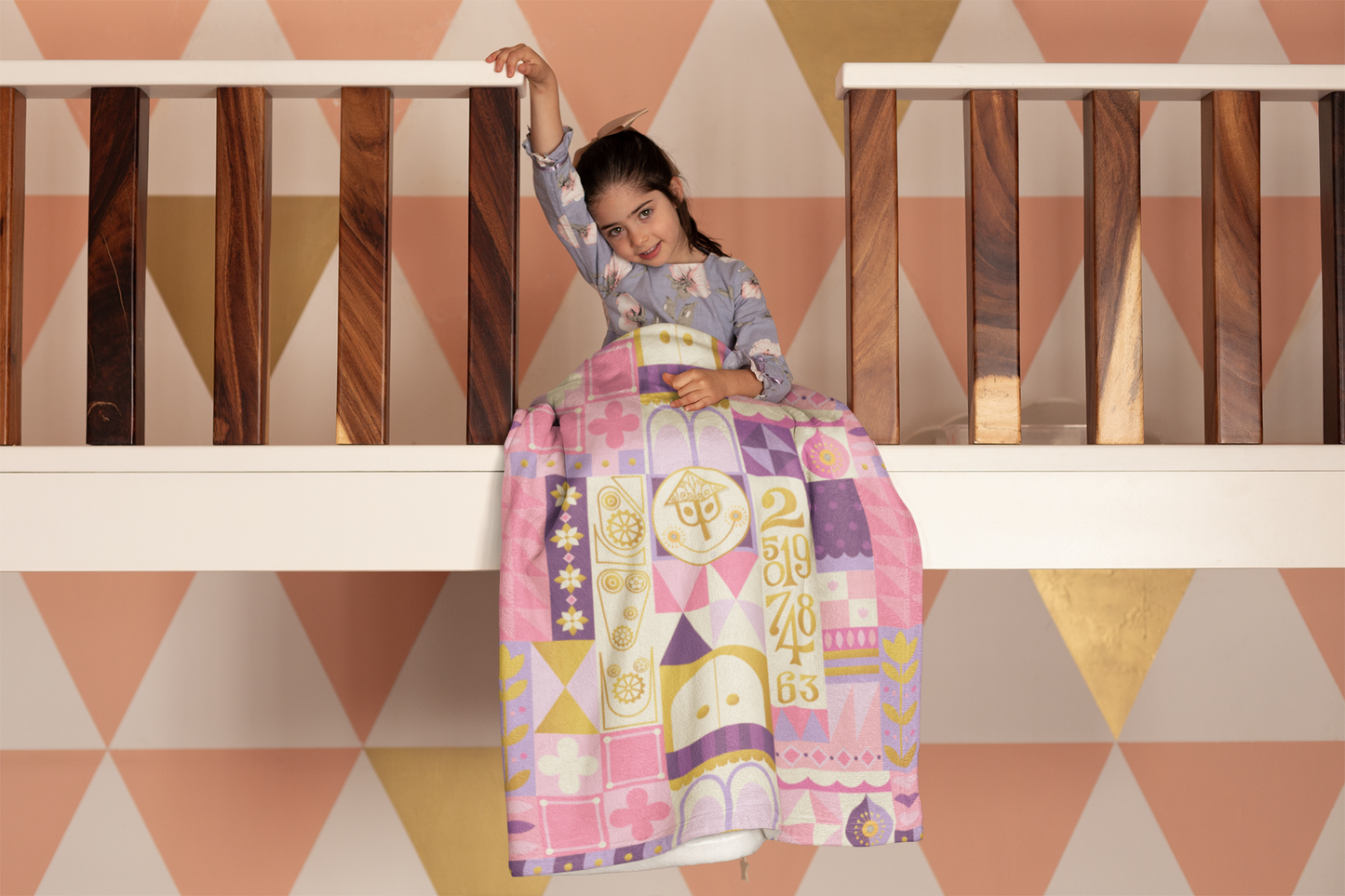 Pink It's a Small World Minky Blanket