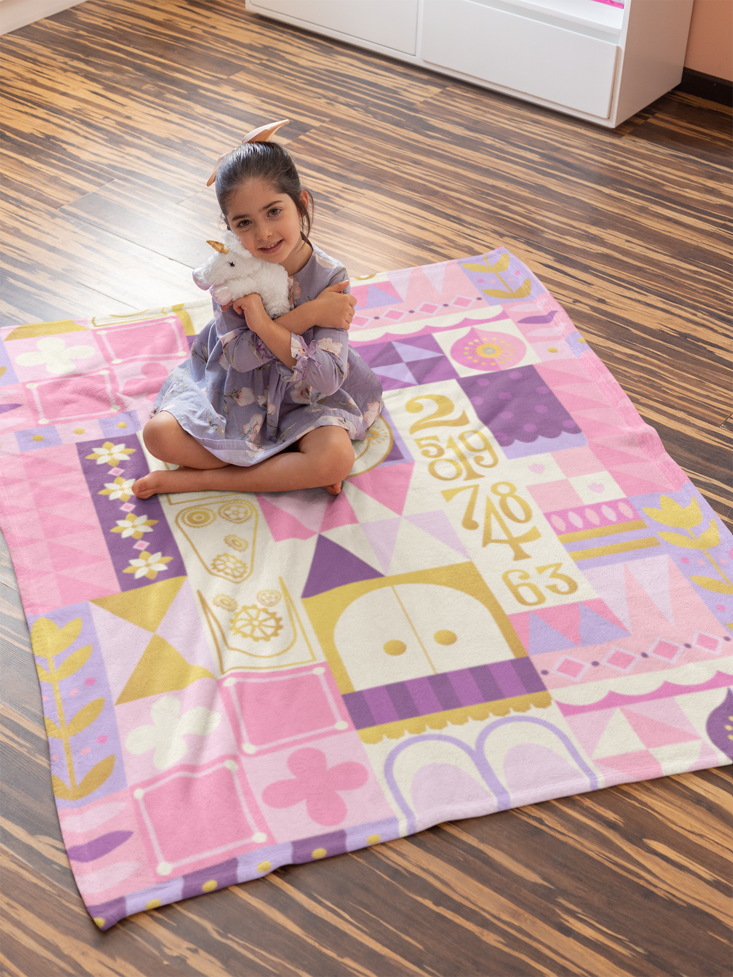 Pink It's a Small World Minky Blanket